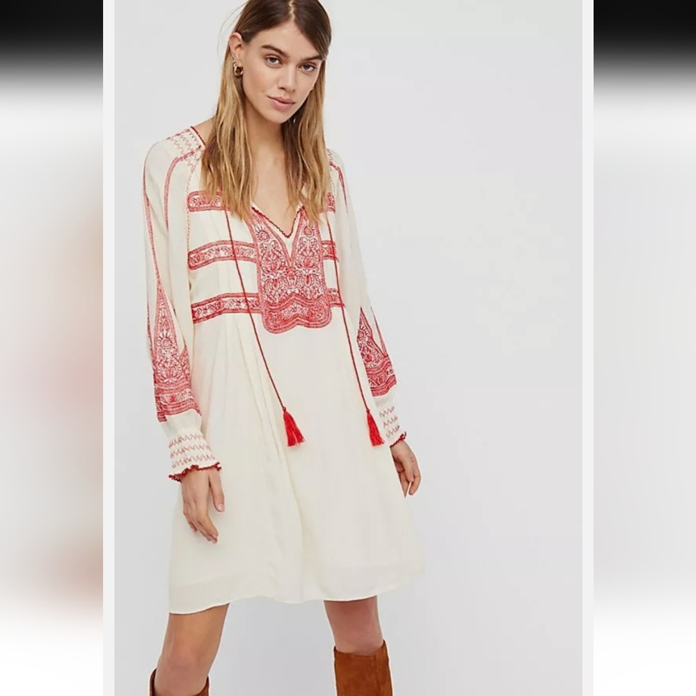 FREE PEOPLE Wind Willow Mini Cashmere Cream Dress